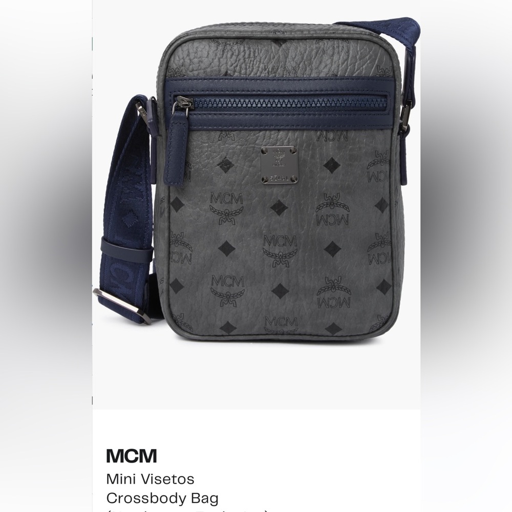 MCM Gray Messenger Bag with Monogram Print